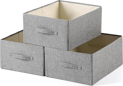 Linen Folding Storage Bins, 3 Pack Large Storage Baskets, Washable, Clothing Storage Bins with Handle, Closet Organizer for Storage Sweater,Sheets(dark grey, 18½"x13½"x8½")
