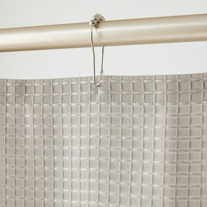 Indecor Home Luxury Waffle Weave Heavy Weight CVC Poly Cotton Blended Fabric Shower Curtain Elegant Hotel Style Fabric for Bathroom, Water Repellent, Machine Washable Taupe Waffle
