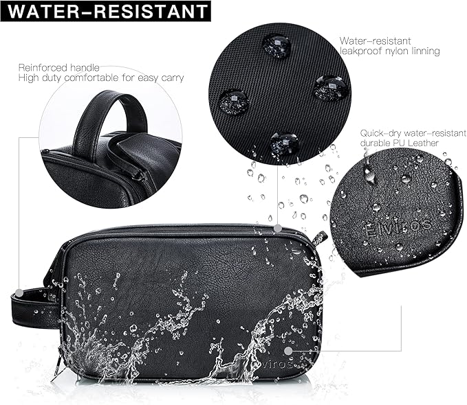 Elviros Toiletry Bag for Men, Large Travel Shaving Dopp Kit Water-resistant Bathroom Toiletries Organizer PU Leather Cosmetic Bags Fathers Day Gift(Medium, Black)
