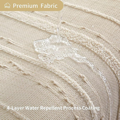 Lameirose Beige Shower Curtain Boho, 72 x 72 Cotton Blend Waffle Weave Stripe Textured Heavy Duty, Fabric Shower Curtain for Bathroom, Hotel, Washable