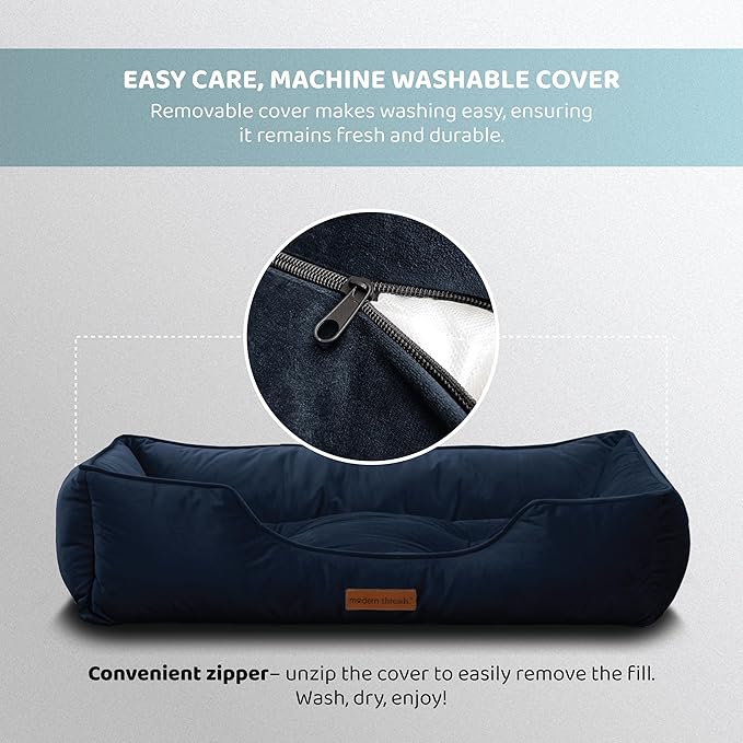 Modern Threads Luxury Dog Bed - Comfortable Tufted Velvet Cushion for Small to Large Dogs - Machine Washable - Durable & Cute Sleep Space for Pets - Pamper Your Pet with Cozy Beds - Denim