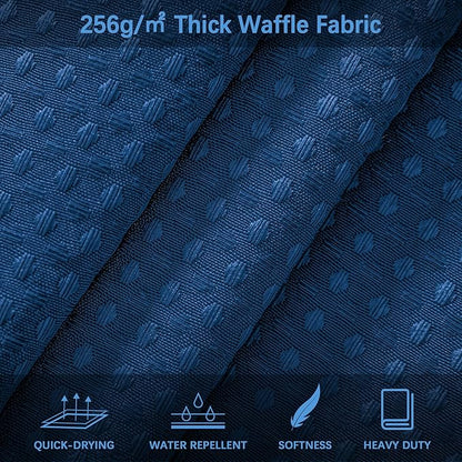 PANGSINNE Shower Curtain Classic Blue Waffle Textured, 256GSM Heavy Duty Weighted Fabric Shower Curtains, Hotel Quality Luxury Polyester Water Repellent Bathroom Curtain with 12 Hooks, 72Wx78H