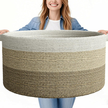 125L Extra Large Blanket Basket, 25" x 16", Jumbo Laundry Woven Cotton Rope Basket with Handles, Baby Toy Storage, Gradual Brown