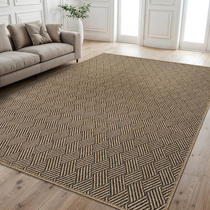 Easy Jute Rugs 4x6 Herringbone Natural Color Living Room Indoor Outdoor Area Rug for Patio and Kitchen Rug High Traffic Washable Easy to Clean Solid Boho Woven Design Carpet (4 x 6)