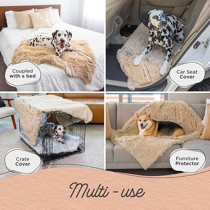 Best Friends by Sheri Calming Shag Dog Blanket – Ultra Soft Faux Fur Pet Throw, Anxiety-Relief, Lightweight Warm Bed Cover for Dogs and Cats, Machine Washable, Taupe, 30" x 40"