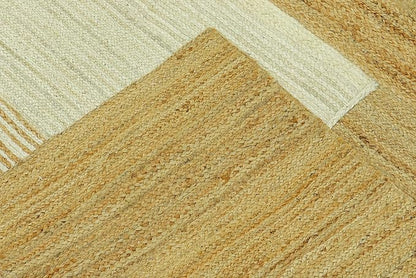 Scalloped Edge Rug, Hand Woven Natural Jute Area Rug, 8x8 Ft Square Beige & Brown Braided Kilim Rugs for Living Room, Kitchen, Entryway, Farmhouse