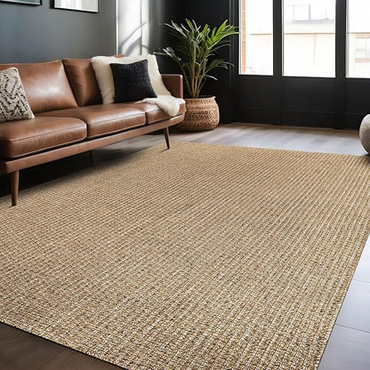 Easy Jute Rugs 4x6 Natural Color Living Room Indoor Outdoor Area Rug for Farmhouse Patio and Kitchen Rug High Traffic Washable Easy to Clean Solid Boho Woven Design Outside Carpet (4 x 6)