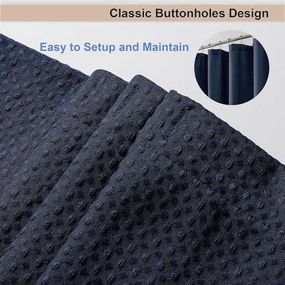 OWENIE Navy Blue Shower Curtain, Waffle Weave Heavy Fabric Shower Curtain for Bathroom, Waterproof Thick Textured 420G/M Soft Elegant Luxury Hotel Spa Bath Curtains, Machine Washable, 72W x 72L