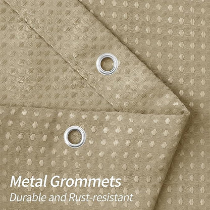 MitoVilla Extra Long Waffle Shower Curtain 72 x 84, Tan Farmhouse Fabric 84 inch Shower Curtain, Taupe Modern XL Shower Curtains for Bathroom Decor, Weighted Shower Curtain Set with Hooks