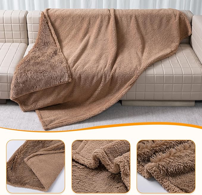 Wowchine Waterproof Dog Blanket Brown Fluffy Long Faux Fur Pet Throw Blankets 28x20in for Couch Love Bed Cover Washable(Brown,XS)