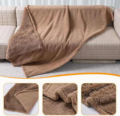 Wowchine Waterproof Calming Dog Bed Covers Pets Blanket for Large Dogs Cats Brown Fluffy Long Faux Fur Pet Blankets Reversible Couch Sofa Cover Washable Love Bed Mats(Brown,XL-85x57in)