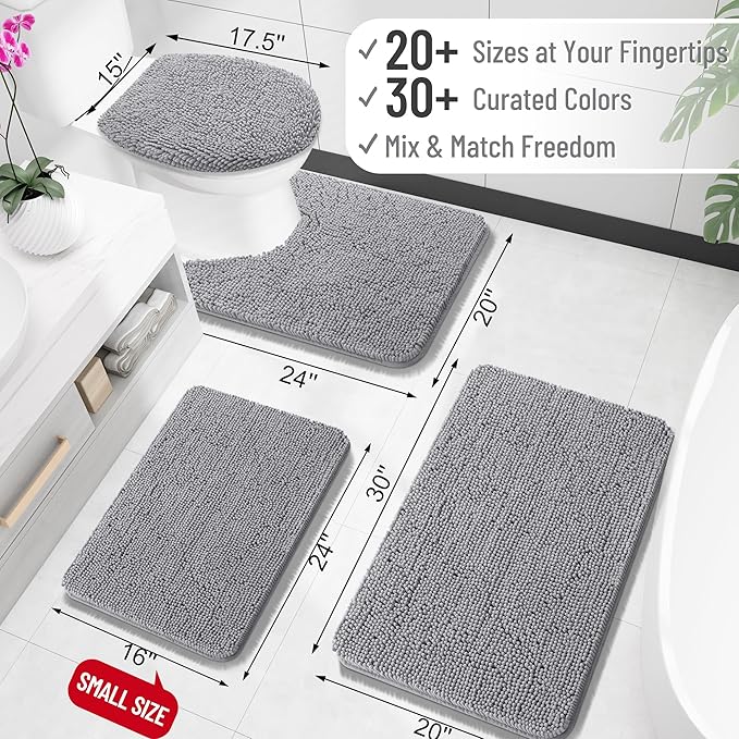 OLANLY Toilet Rugs U-Shaped 24x24, Extra Soft Absorbent Chenille Contour Bathroom Rugs for Toilet, Dry Quickly, Machine Washable, Non-Slip Bath Mat, Grey