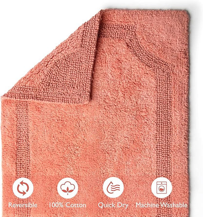 voyzz home Set of 2 Reversible Bath Rug 20x32 inch -17x24 inch | 100% Cotton Hand Tufted Soft & Absorbent Bath Mat|Washable Quick Dry Shaggy Shower Mat | Non-Slip Mordern Bathroom Decor | Peach…