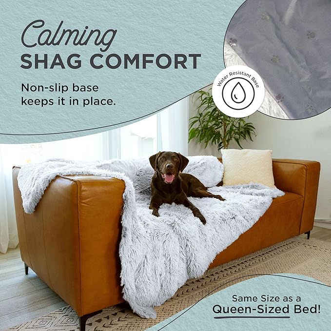 Best Friends by Sheri Calming Shag Cat and Dog Blanket with Non-Skid, Water Resistant Base, Machine Washable, Frost Gray, 60" x 80"