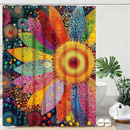 mutakin Vintage Floral Shower Curtain Vibrant Sunflowers Shower Curtains for Bathroom Waterproof Fabric Bath Curtain Decor with Hooks