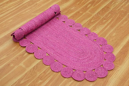 Runner - Oval Rug 3x15 Area Rug Kilim Rug Pink Solid Design 0.27 inches ThickIndoor Outdoor Rug Flatweave Rug High Traffic Area Home & Foyer Corridor Hallway & Stair Runner