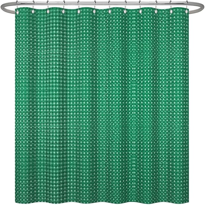 ggaimwf 72x96 Inch Solid Color Shower Curtain for Bathroom Waffle Bath Water Resistant Fabric Curtains Green Modern Thick Shower Stall Curtain with Metal Hooks