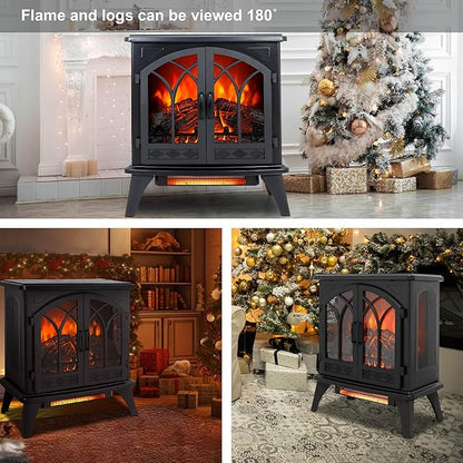 24" Electric Fireplace, Freestanding Fireplace Heater w/Realistic Flame