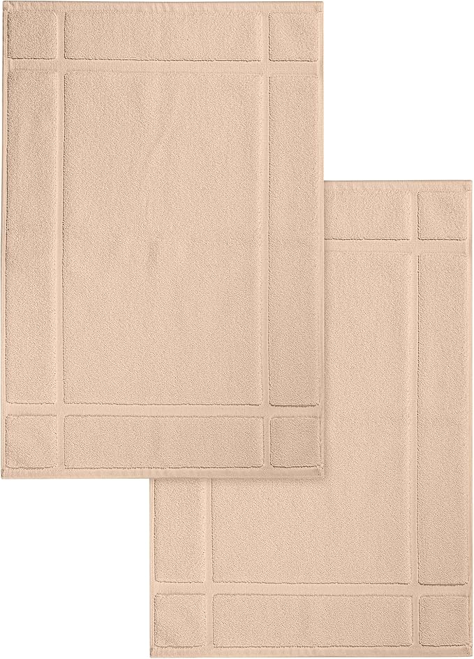 Ample Decor 100% Cotton Bath Mats 34 x 20 Inches, Quick Dry, 1350 GSM Banded Border Shower Bathroom Floor Mat, Not Bathroom Rug - Beige, 2 Pack