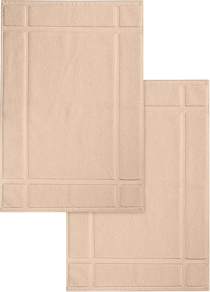 Ample Decor 100% Cotton Bath Mats 34 x 20 Inches, Quick Dry, 1350 GSM Banded Border Shower Bathroom Floor Mat, Not Bathroom Rug - Beige, 2 Pack