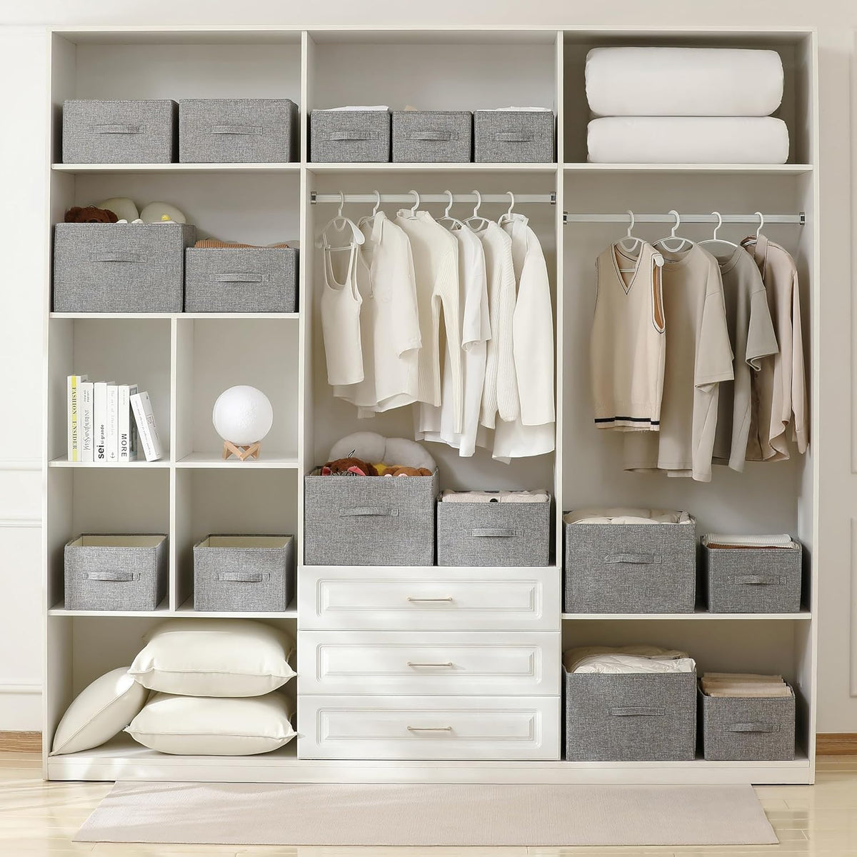 Linen Folding Storage Bins, 3 Pack Large Storage Baskets, Washable, Clothing Storage Bins with Handle, Closet Organizer for Storage Sweater,Sheets(dark grey, 18½"x13½"x8½")