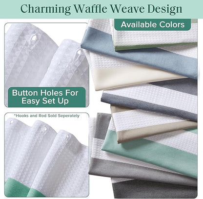 Madison Park Shower Curtain Waffle Weave Striped Pieced Design Fabric Shower Curtains for Bathroom with 3M Scotchgard Moisture Management Premium Spa Quality Modern Standard 72"x72" Aqua