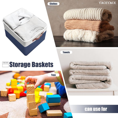 Basket for Blankets, 4 Pack 15"x11"x9.5" Linen Fabric Storage Bins for Shelves, Foldable Baskets for Cloth, Toy, Home Organizing, Decorative