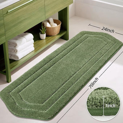 COSY HOMEER Bathroom Rugs Mat 24”x70” Absorbent Non-Slip Bath Mat, Plush Shaggy Bathroom Runner, Machine Washable Large Soft Bath Mats for Bath Floor,Tub and Shower,Green