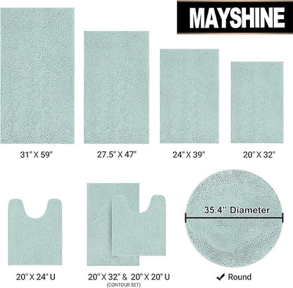 MAYSHINE Round Area Rug Set for Bathroom | Soft Plush Chenille Bath Mat, Water Absorbent Non-Slip Bathroom Rug | Washable Shag Carpet for Shower, Bedroom, or Home Décor | 36"x36" (Round) | Spa Blue