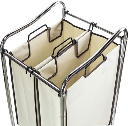 Simple Houseware 2-Bag Heavy Duty Rolling Laundry Sorter Cart, Chrome – 2 Section Removable Bags and Lockable Wheels for Laundry Room Organization