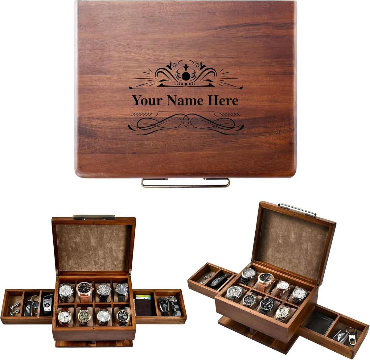 Shanik Luxury Large Watch Box for Men – 8 Slot Organizer with Velvet Pillows, Pull-Out Drawers for Accessories, Jewelry & Oversized Timepieces