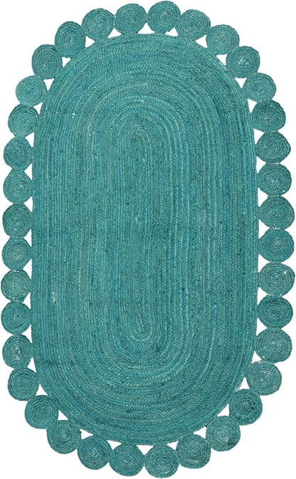 Oval Rug 10x16 Area Rug Kilim Rug Turquoise Solid Design 0.27 inches ThickIndoor Outdoor Rug Flatweave Rug High Traffic Area Lake House Bedroom Dining Room Living Room