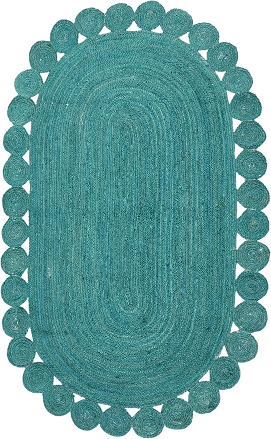 Runner - Oval Rug 2.6x6 Area Rug Kilim Rug Turquoise Solid Design 0.27 inches ThickIndoor Outdoor Rug Flatweave Rug High Traffic Area Home & Foyer Corridor Hallway & Stair Runner