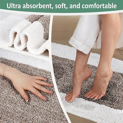 Naturally Yours Home Bath Mat, 100% Cotton, Reversible Rug, Minimalist Japandi Bathroom Decor, 20 x 31.5 inches, Neutral Tan & White Colors