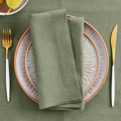 Solino Home Linen Napkins Set of 4-100% Pure Linen Oil Green Dinner Napkins Cloth 20 x 20 Inch for Spring, St Patricks Day, Easter - Fete, Handcrafted and Machine Washable