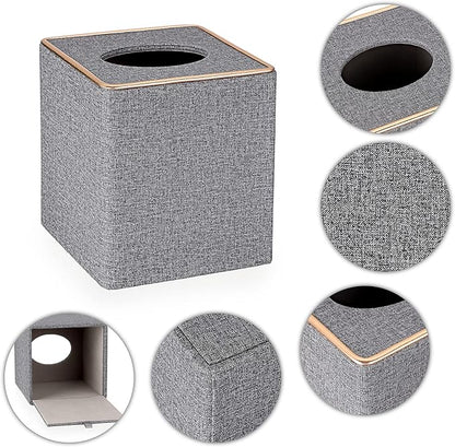 Sumnacon Square Linen Tissue Box Cover - Stylish Cube Tissue Box Holder with Magnetic Bottom, Decorative Tissue Box for Vanity Toilet Tank Dresser Night Stand Table Countertop Office Car, Grey