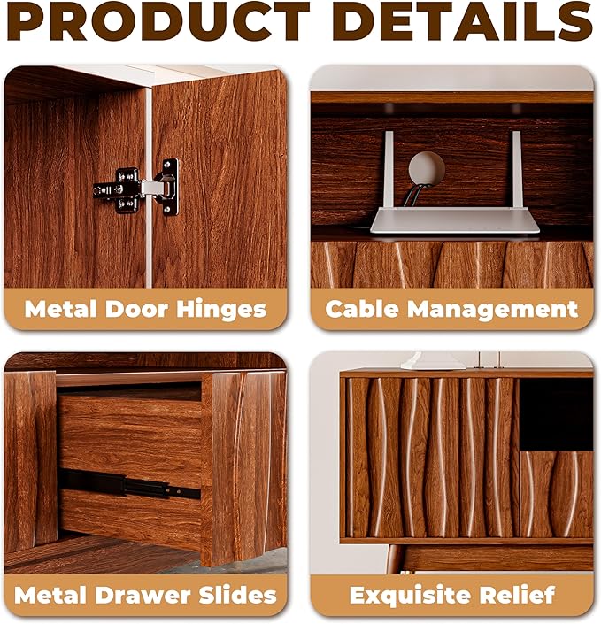ATJafurn 66‘’ Brown Walnut Finish TV Stand