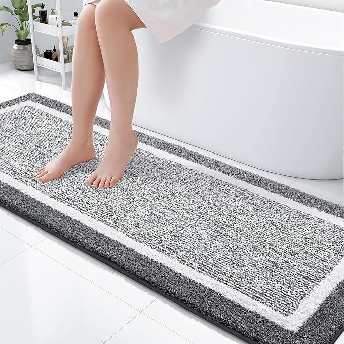 OLANLY Bathroom Rugs 70x24, Extra Soft and Absorbent Microfiber Bath Mat, Non-Slip, Machine Washable, Quick Dry Shaggy Bath Carpet, Suitable for Bathroom Floor, Tub, Shower (Long, Dark Grey)