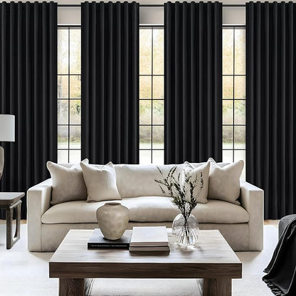 Black Blackout Curtains 92 Inches Long 2 Panel Set, Sun Blocking Curtain