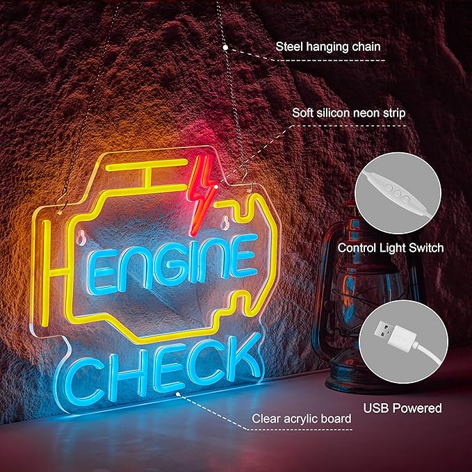 Check Engine Neon Sign for Garage Wall Decor Check Engine Neon Signs Car Auto