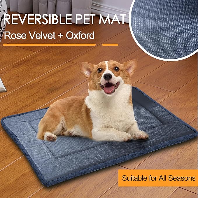 WITTOP Washable Dog Bed Plush Orthopedic Outdoor Crate Mat with Non-Slip Bottom,Luxe Soft Kennel Pad for Pets, Cozy Cage Cushion & Pet Sleeping Mattress Large Sized,Medium,Small Dogs,30 x 20 inch,Blue