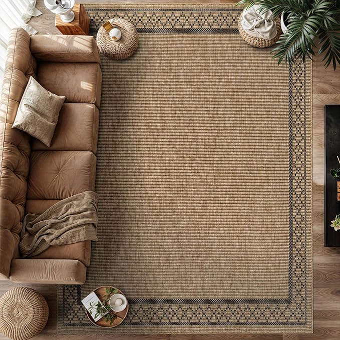 Easy Jute Rugs 8x10 Frame Natural Color Living Room Indoor Outdoor Area Rug for Patio and Kitchen Rug High Traffic Washable Easy to Clean Solid Boho Woven Design Carpet (8 x 10)