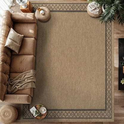 Easy Jute Rugs 8x10 Frame Natural Color Living Room Indoor Outdoor Area Rug for Patio and Kitchen Rug High Traffic Washable Easy to Clean Solid Boho Woven Design Carpet (8 x 10)