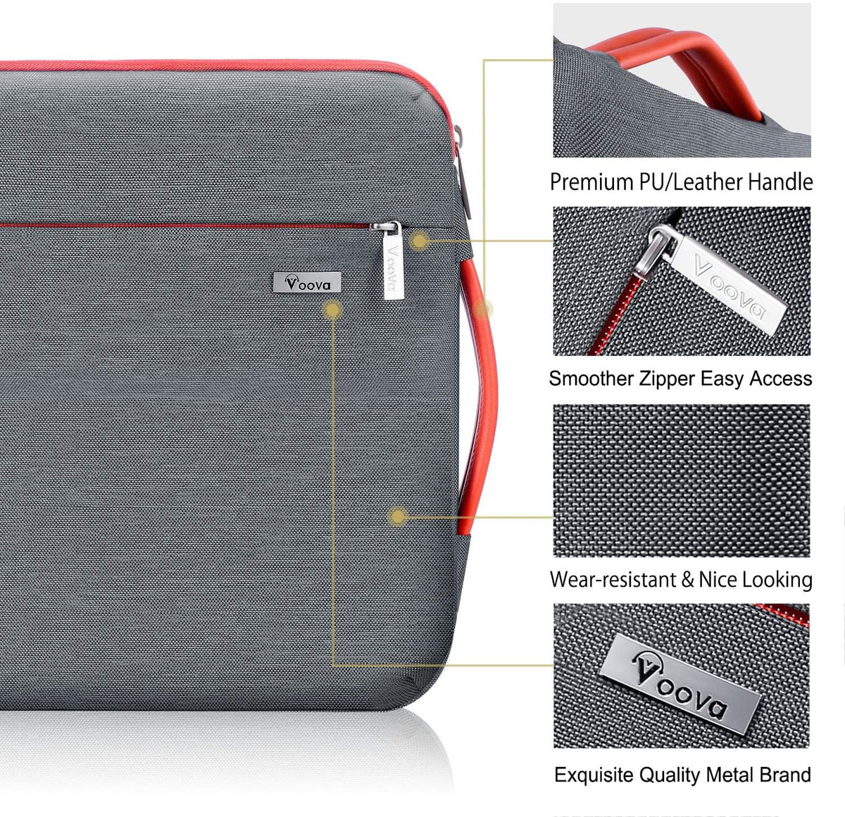 Voova Laptop Sleeve Case 13 13.6 Inch with Handle, 360°Protective Waterproof Slim Computer Bag Cover Compatible with MacBook Air 13 M1/M2/M3/M4 2020-2024, MacBook Pro 13, IPad Air/Pro 13, Grey