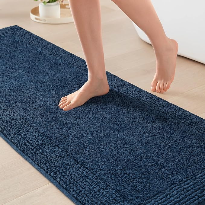 Madison Park Splendor Reversible 100% Cotton Tufted Bathroom Rug-3000 GSM Hotel Quality Luxurious Plush Medium Pile Bath Mat Absorbent, Quick Dry, Shower Room Décor, 24x72 Navy