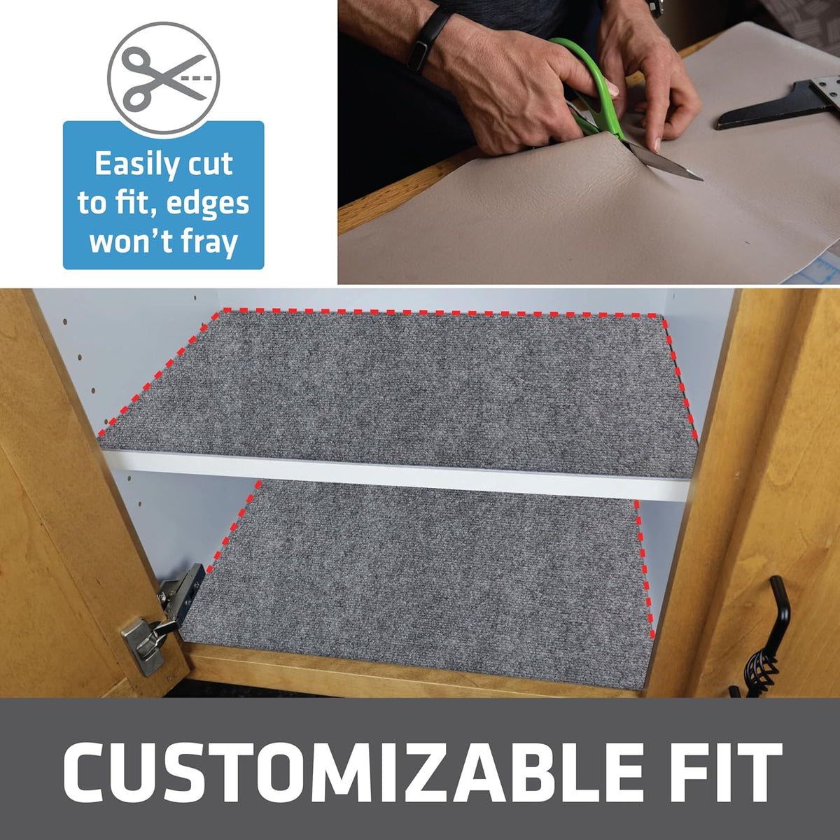 Drymate Premium Luxury Shelf & Drawer Liner, Thick Cushioned Fabric, Non-Adhesive, Absorbent, Waterproof, Slip-Resistant, Liners for Kitchen Cabinets (USA Made)(11”x36”)(2-Pack)(Light Grey Ridged)