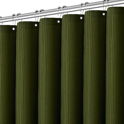PANGSINNE Long Waffle Army Green Shower Curtain, Heavy Duty Fabric Shower Curtain with Waffle Weave Hotel Quality Bathroom Shower Curtains, 72 x 78 Inches