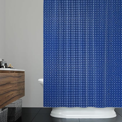 ggaimwf 72x72 Inch Solid Color Shower Curtain for Bathroom Waffle Bath Water Resistant Fabric Curtains Indigo Dye Modern Thick Shower Stall Curtain with Metal Hooks