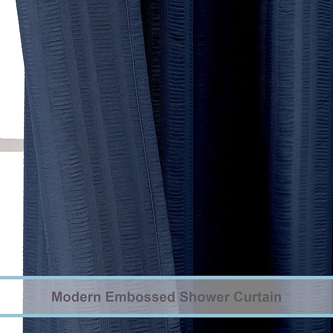 Aiyufeng Moga Navy Blue Shower Curtain - 3D Embossed Cloth Shower Curtain for Bathroom, Hotel Luxury Blue Bathroom Curtains, Machine Washable, Standard Size 72Wx78H