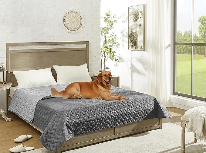 gogobunny 100% Double Sided Waterproof Dog Blanket Soft Pet Bed Cover Reversible Protect Furniture Couch Sofa Car for Puppy Cat Kids (Dark Grey/Light Grey, 82x120 Inch (Pack of 1))